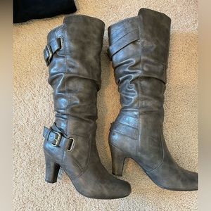 Gray heeled boots